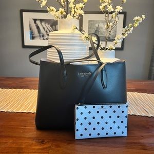 Kate Spade Black Tote Bag with polka dot wristlet